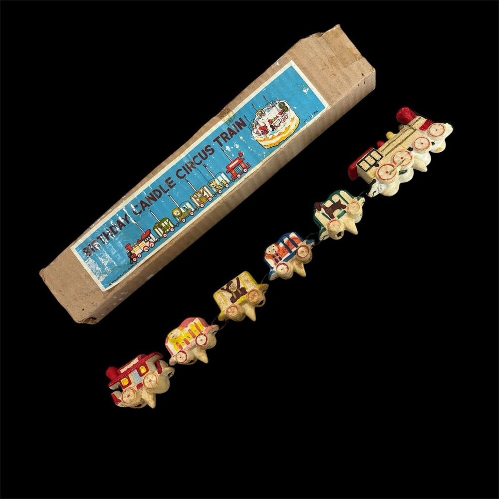 Vintage Japan Birthday candle train set with box 1970s nursery decor primitive